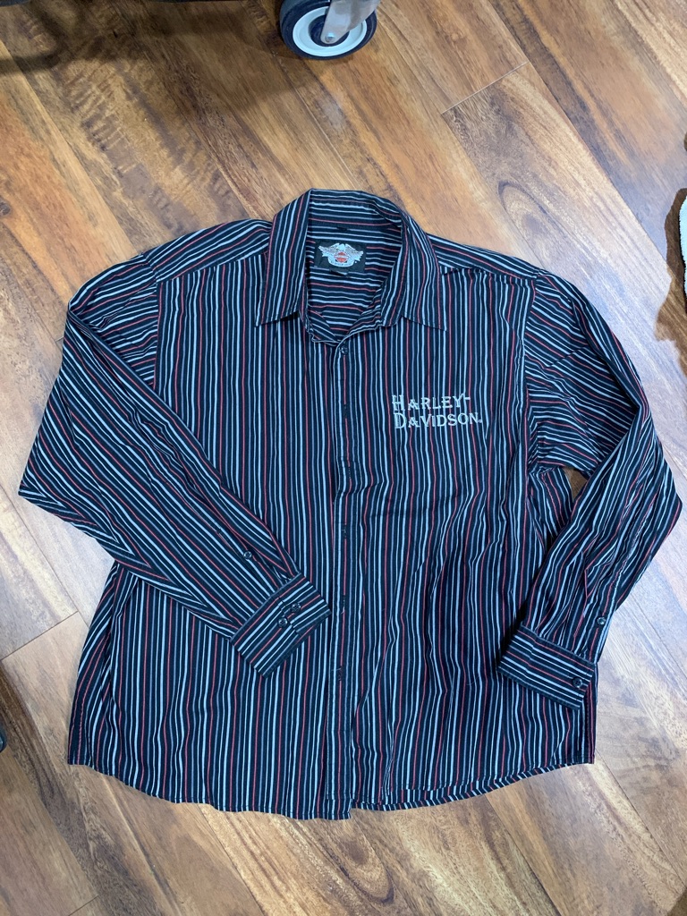 Mens Vintage Harley-Davidson 2xl Black Shirt With Stripes Dress Biker Style